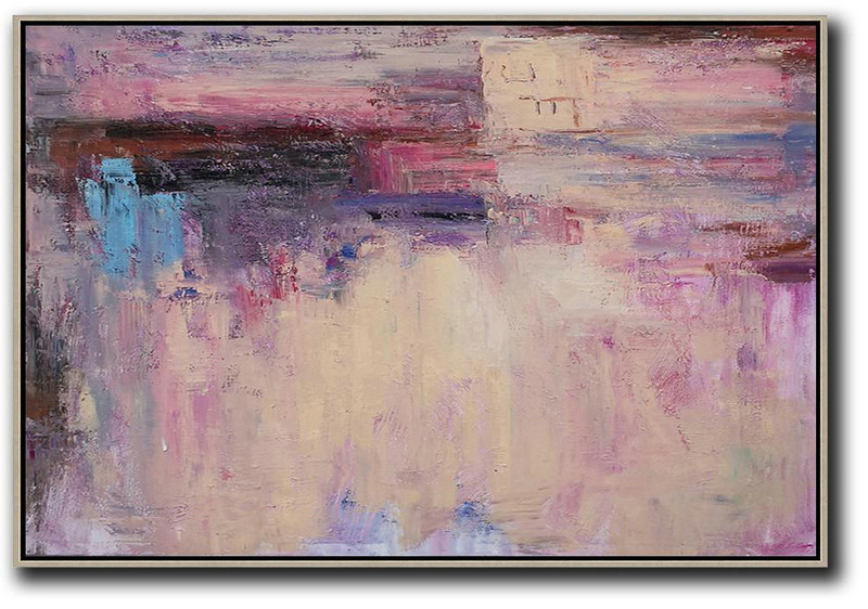 Handmade Painting Large Abstract Art,Oversized Horizontal Contemporary Art,Acrylic Painting On Canvas,Purple,Black,Blue,Light Blue.etc